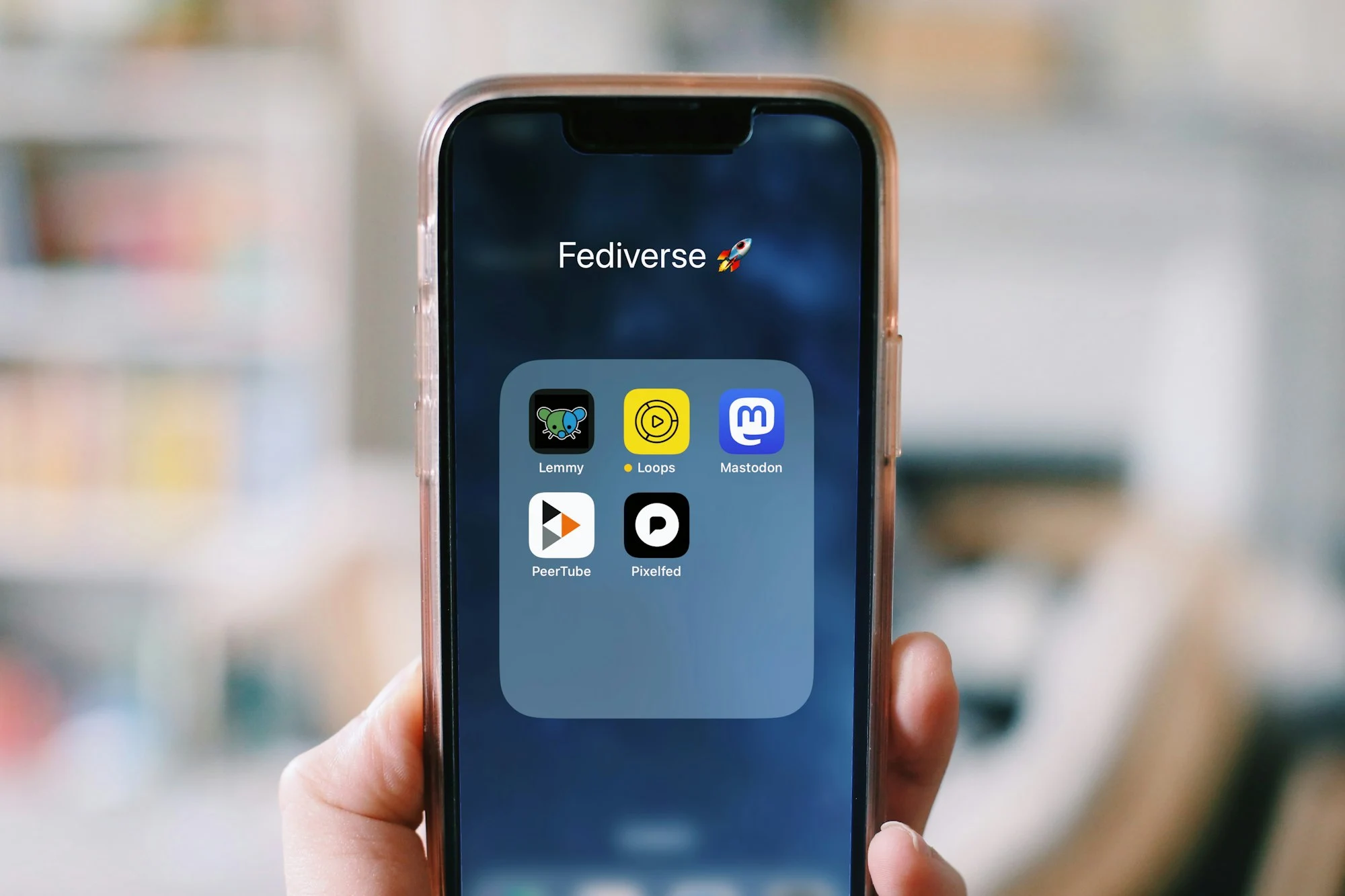 A screenshot of folder named Fediverse which contains Lemmy, Loops, Mastodon, PeerTube, Pixelfed